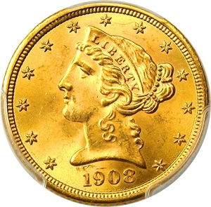 image for: 1908 Liberty $5 PCGS/CAC MS65