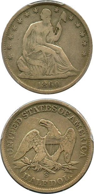 image for: 1860-S 50c PCGS Genuine VG Details, Cleaning