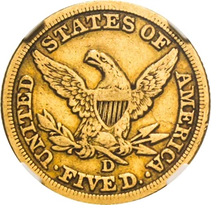 image for: 1848-D $5 NGC VF30 - Affordable Dahlonega Issue