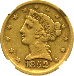 image for: 1852-D $5 NGC VF30 - Affordable Dahlonega Gold