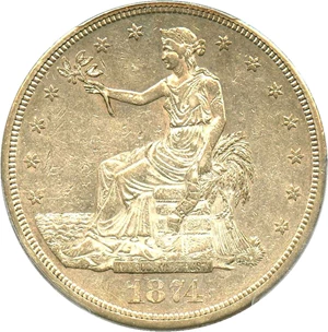 image for: 1874-CC Trade$ PCGS AU53 - Popular Carson City Trade Dollar