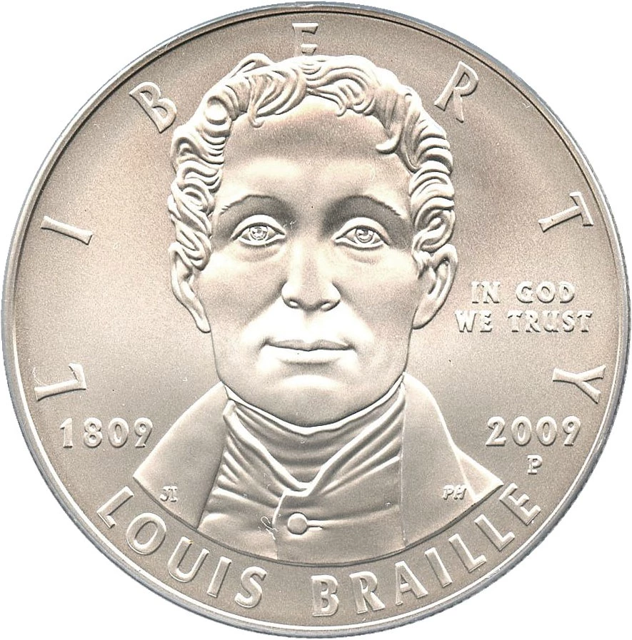 2009 Louis Braille Silver Dollar Commemorative Coin