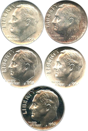 image for: Collector Lot: Assorted Roosevelt Dimes PCGS & NGC graded MS/PR 65-68 (5 Coins)
