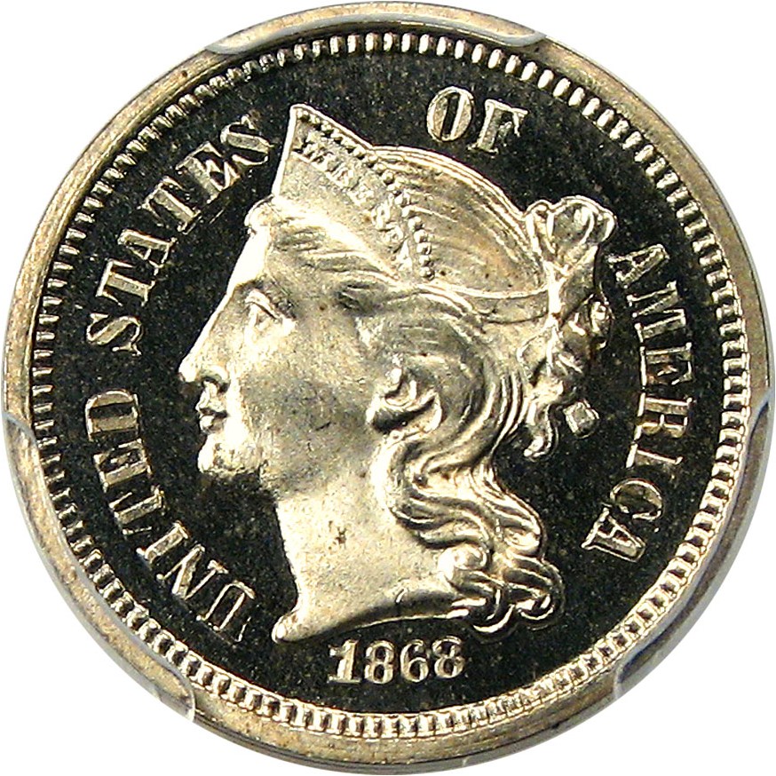 image for: 1868 3cN PCGS/CAC Proof 65+ DCAM