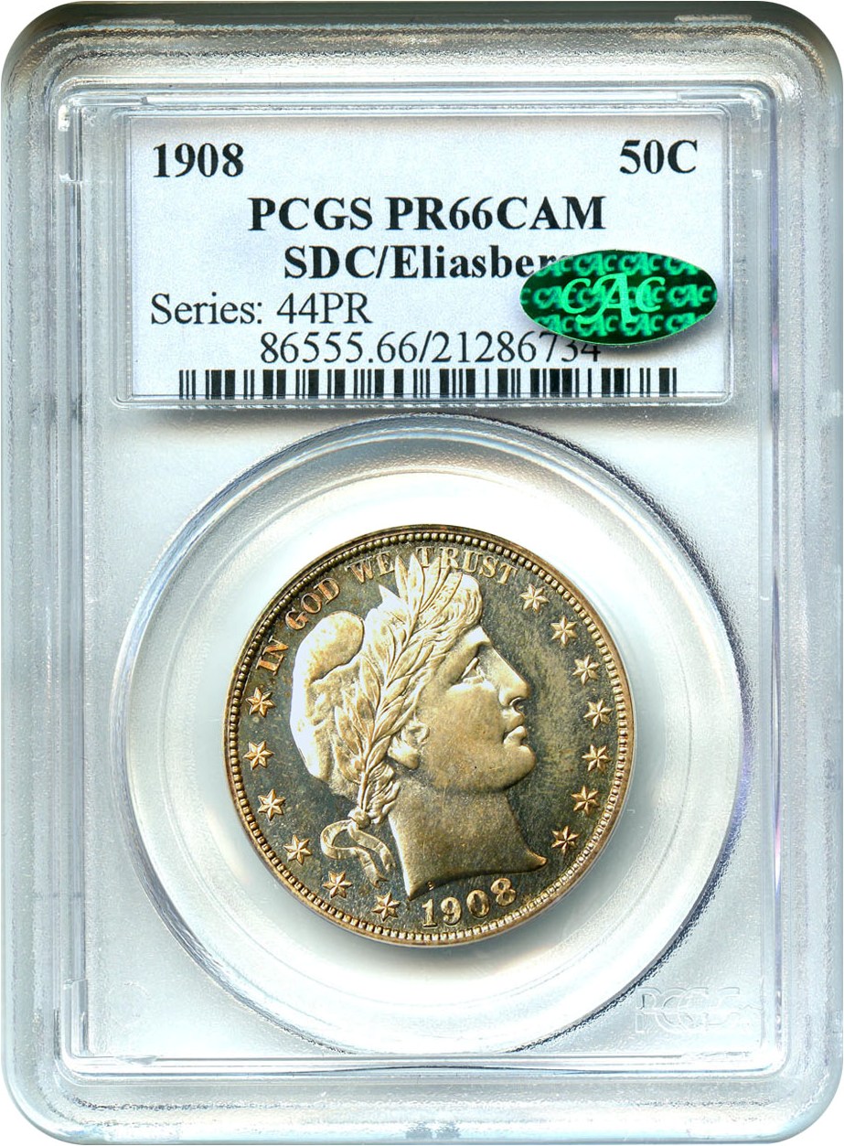 image for: 1908 50c PCGS/CAC Proof 66 CAM - Superb Gem Proof - ex: Eliasberg