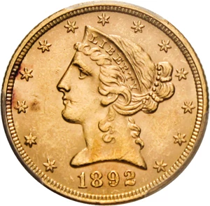 image for: 1892 $5 PCGS MS62