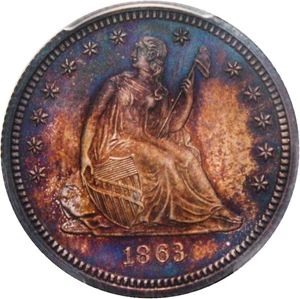 image for: 1863 25c PCGS Proof 64 CAM - Colorful Toning