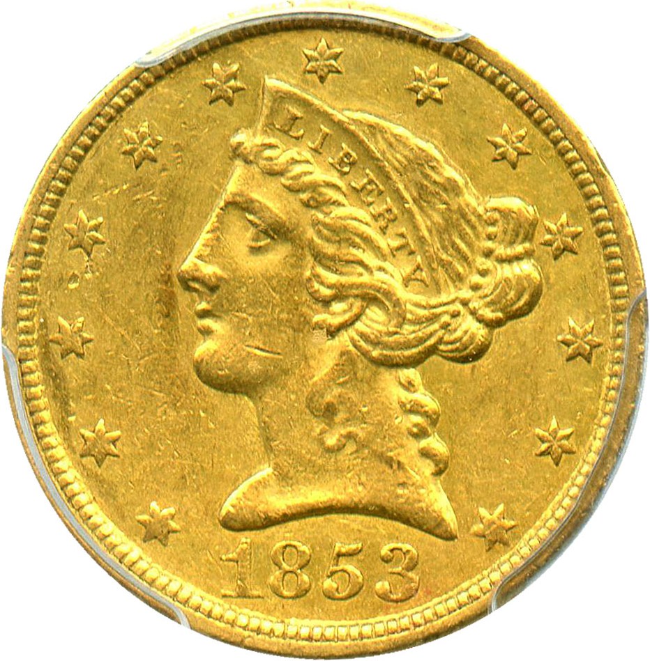 image for: 1853-C $5 PCGS AU53 - Charlotte Gold