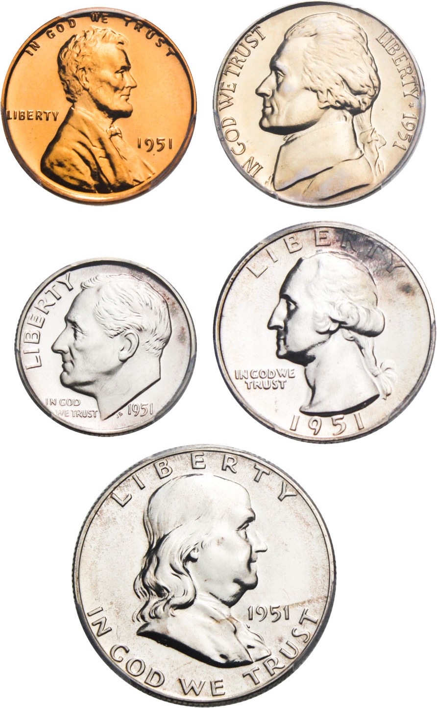 image for: 1951 Proof Set 1c-50c PCGS Proof 64/67 (5 Coins) - No Reserve!