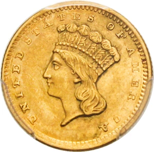 image for: 1856 G$1 PCGS AU58 (Type 3, Slanted 5)
