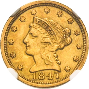 image for: 1847-O $2 1/2 NGC AU50 - Low Mintage Date