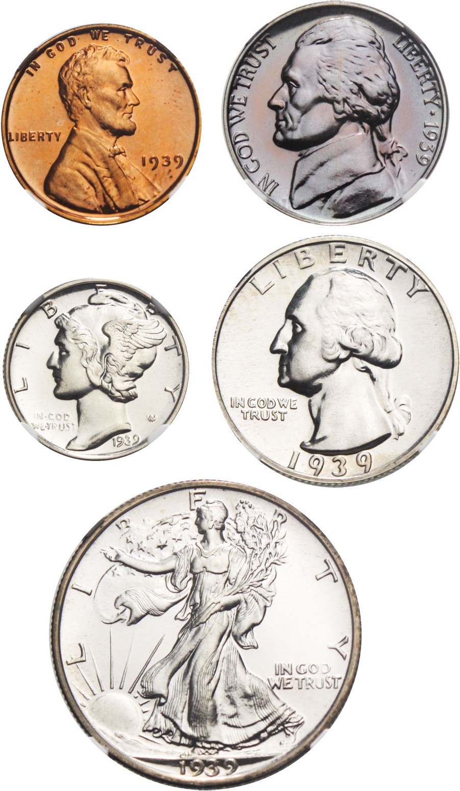 image for: 1939 Proof Set 1c-50c NGC/CAC Proof 65-67 (5 Coins, all coins CAC)