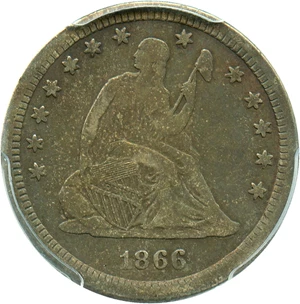 image for: 1866-S 25c PCGS VF20 - Key S-Mint