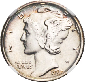image for: 1925-S 10c NGC MS65 FB - Colorful Toning