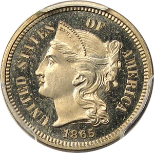 image for: 1865 3cN PCGS Proof 65 CAM - Scarce First Year Proof 3-Cent Nickel
