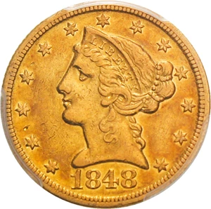 image for: 1848-D $5 PCGS AU50 - Popular Dahlonega Mint Issue