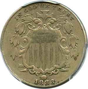 image for: 1883/2 Shield 5c PCGS XF45 - Rarely Seen Overdate