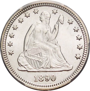 image for: 1890 25c PCGS MS65 - Snow White Gem