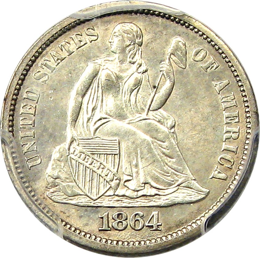 image for: 1864-S 10c PCGS/CAC MS64 - Important S-Mint Seated Dime - Tied for Finest at CAC