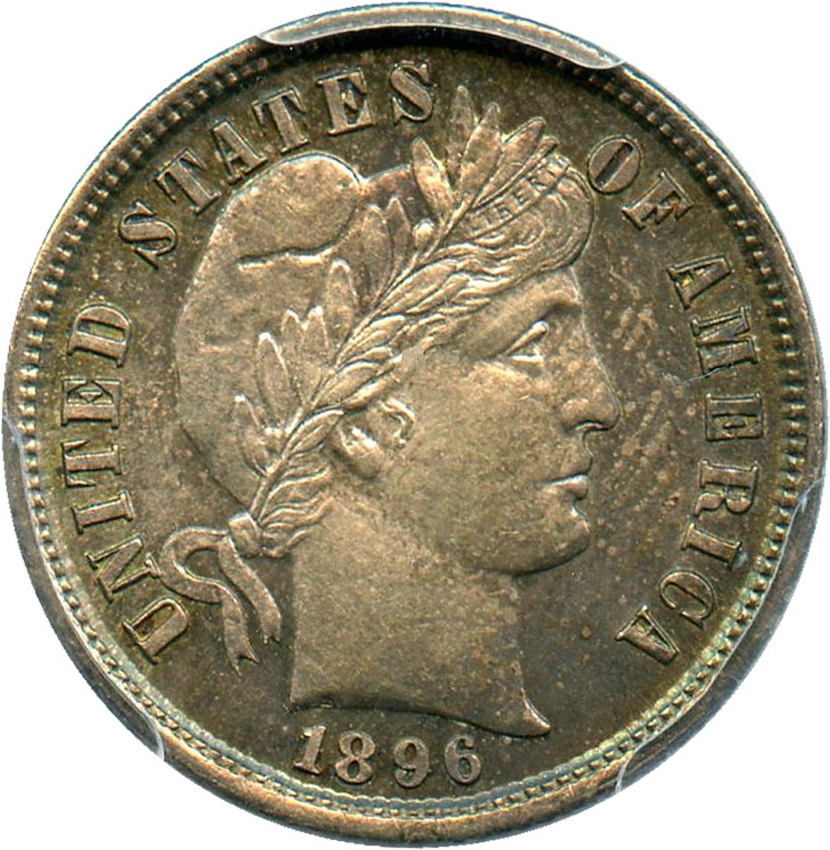 image for: 1896 10c PCGS MS65 - Pretty Toning