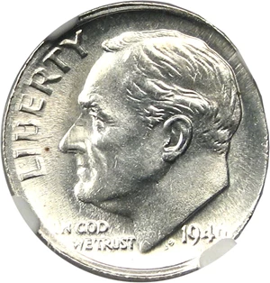 image for: 1946 10c NGC MS64 (Struck on Elliptical Planchet, 2.0 grams) Mint Error