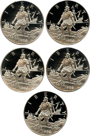 image for: Investor Lot:1992-S Columbus 50c PCGS Proof 69 DCAM (5 Coins) - No Reserve!