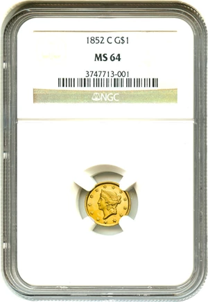 image for: 1852-C G$1 NGC MS64 - Wonderful, High Grade Charlotte Gold Dollar