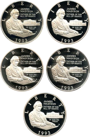 image for: Investor Lot: 1993-S Madison 50c PCGS Proof 69 DCAM (5 Coins) - No Reserve!