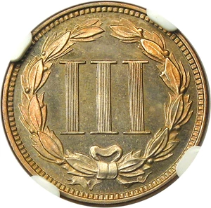 image for: 1865 3cN NGC Proof 66 - Scarce First Year Proof