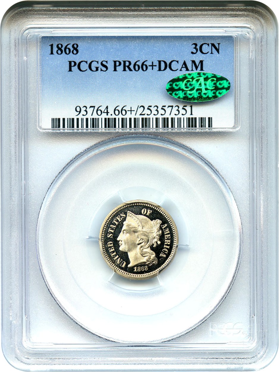 image for: 1868 3cN PCGS/CAC Proof 66+ DCAM - Amazing Gem Deep Cameo Proof