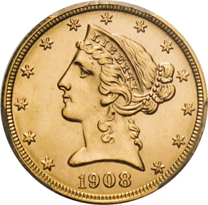 image for: 1908 Liberty $5 PCGS MS63