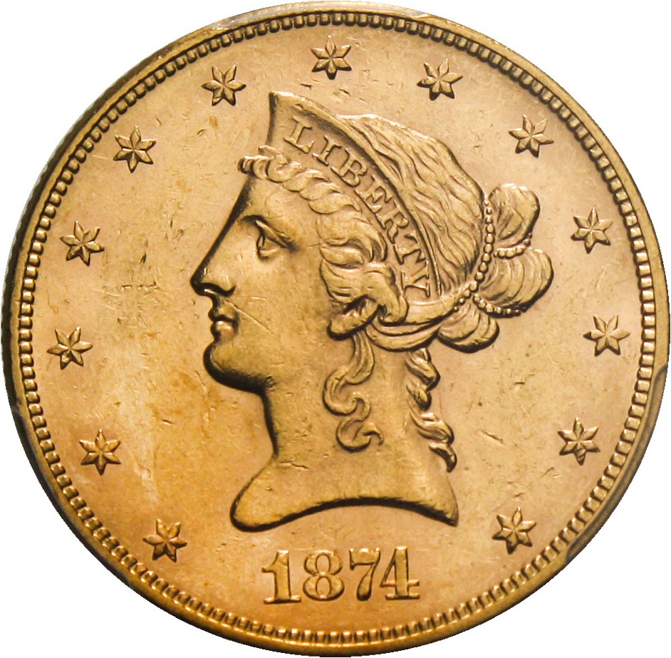 image for: 1874 $10 PCGS MS61 - Low Mintage Date