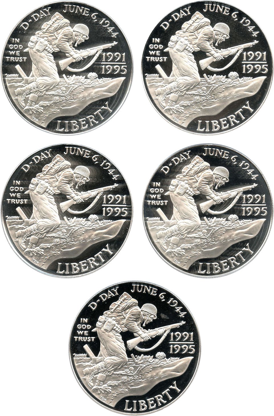 image for: Investor Lot: 1991-95-W World War II $1 PCGS Proof 69 DCAM (5 Coins) - No Reserve!