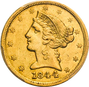 image for: 1844-D $5 PCGS AU50 - Scarce Dahlonega Gold Half Eagle