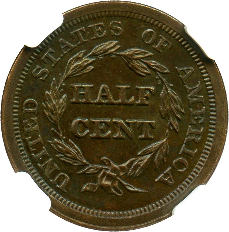 1851 BRAIDED HAIR HALF CENT (MPD) BEAUTIFUL RED-COPPER SURFACES  **UNCIRCULATED** 