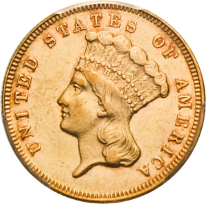 image for: 1870 $3 PCGS/CAC AU58 - Low Mintage Princess $3 Gold