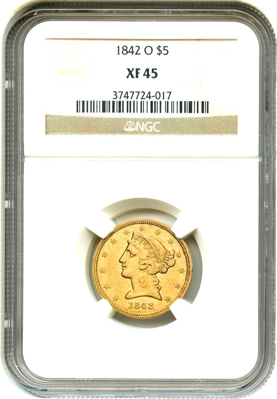image for: 1842-O $5 NGC XF45 - Rare O-Mint Half Eagle
