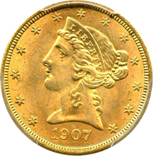 image for: 1907-D $5 PCGS MS64