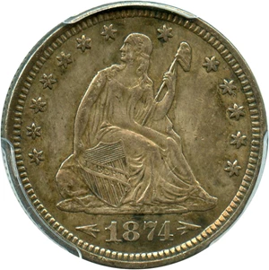 image for: 1874 25c PCGS AU55 (Arrows)