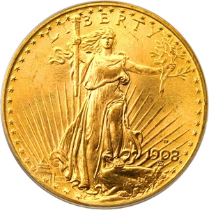 image for: 1908-D $20 PCGS/CAC MS65 (Motto) Very Scarce in Gem