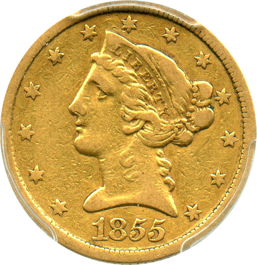 image for: 1855-C $5 PCGS/CAC VF30 - Affordable Charlotte Mint Gold