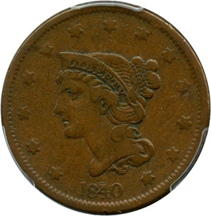 image for: 1840 1c PCGS VF25 (N-5, Large Date)