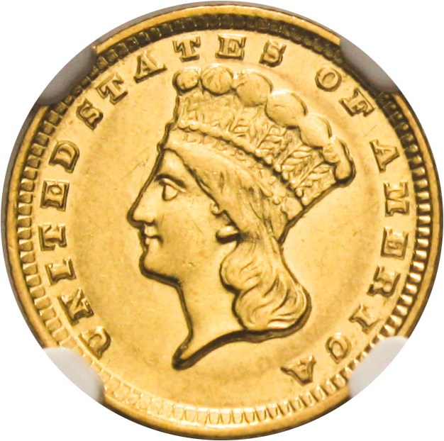 image for: 1857-D G$1 NGC AU58 - Scarce Dahlonega Gold Dollar, Comes with Original 1975 Auction Tag