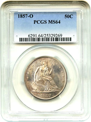 image for: 1857-O 50c PCGS MS64 - Scarce New Orleans Issue, Tied for Finest at PCGS