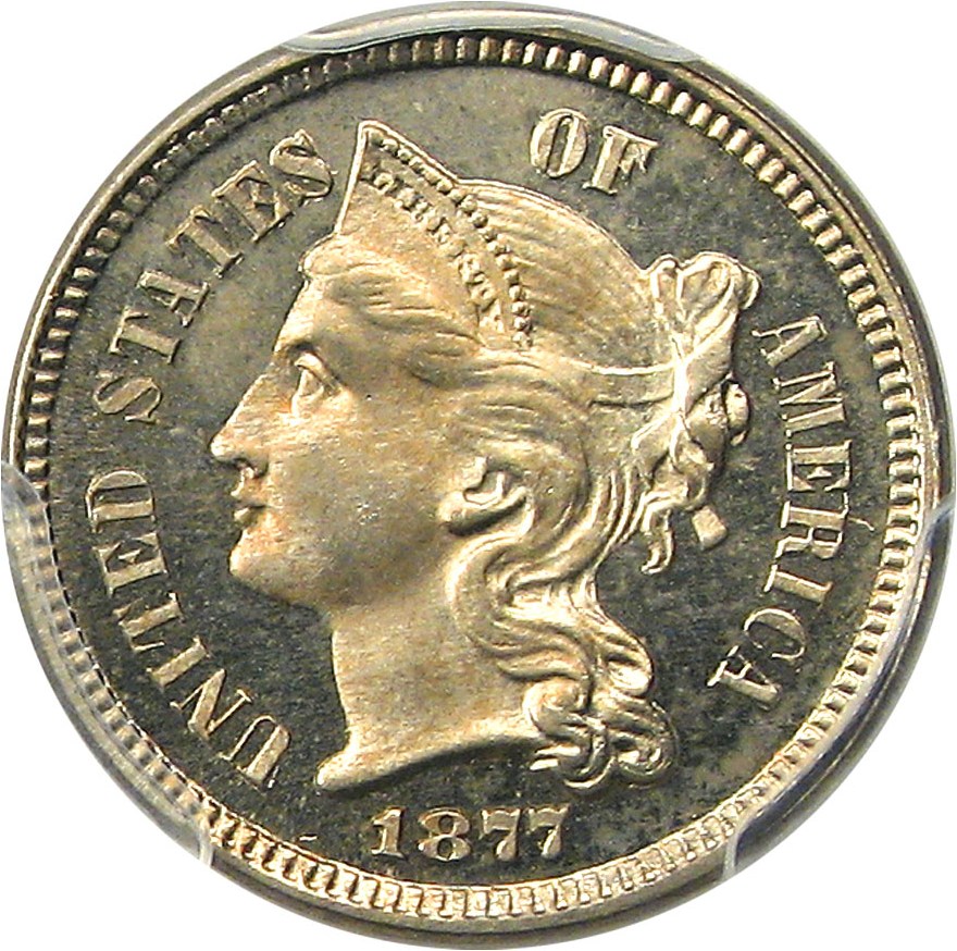image for: 1877 3cN PCGS Proof 65 CAM - Key, Proof-Only Issue