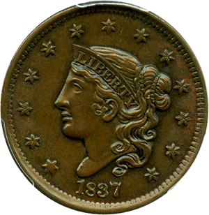 image for: 1837 1c PCGS MS64 BN (Head of 1838)