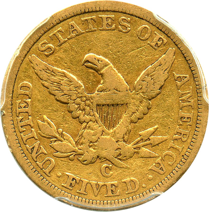 image for: 1855-C $5 PCGS/CAC VF30 - Affordable Charlotte Mint Gold