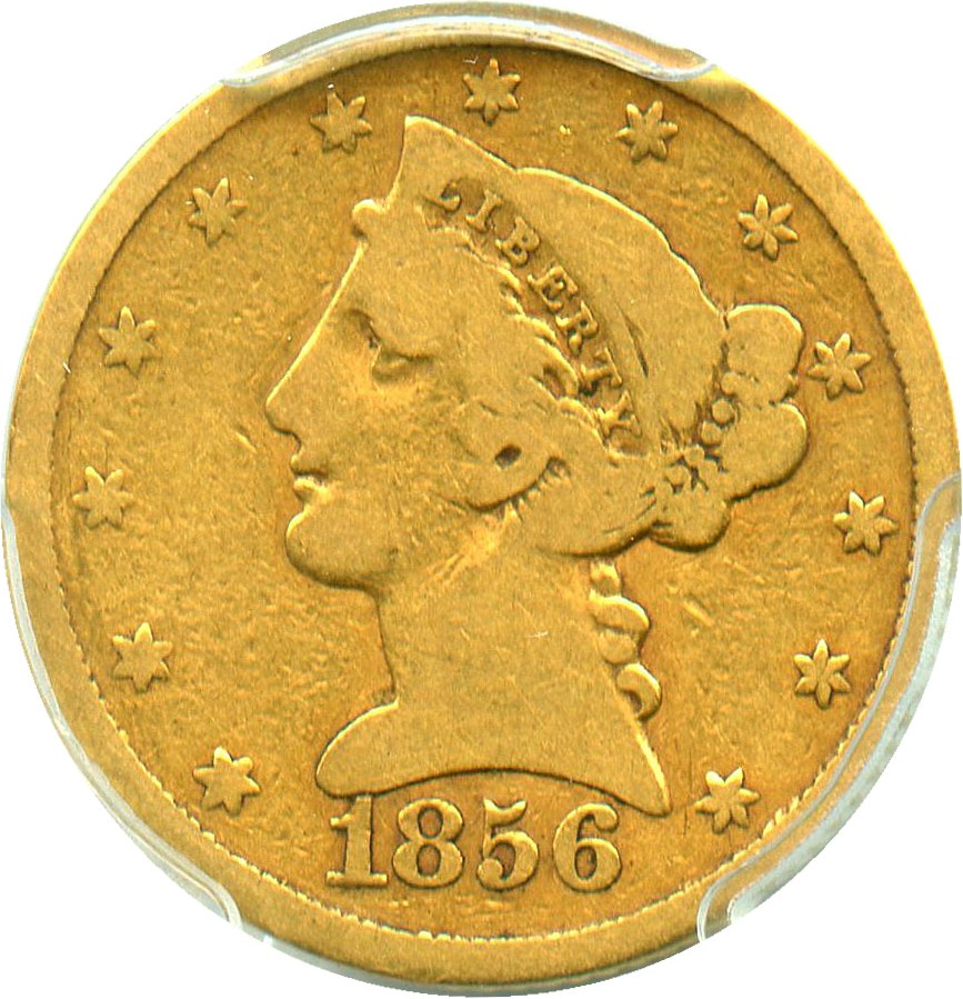 image for: 1856-S $5 PCGS/CAC VG-8 - Affordable, Scarce Date