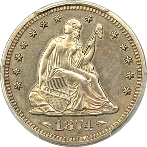 image for: 1874 25c PCGS Proof 62 (Arrows) Scarce Proof Type Coin - No Reserve!