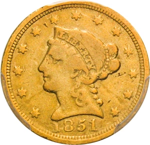 image for: 1851-C $2 1/2 PCGS F15 - Affordable Charlotte Mint Gold